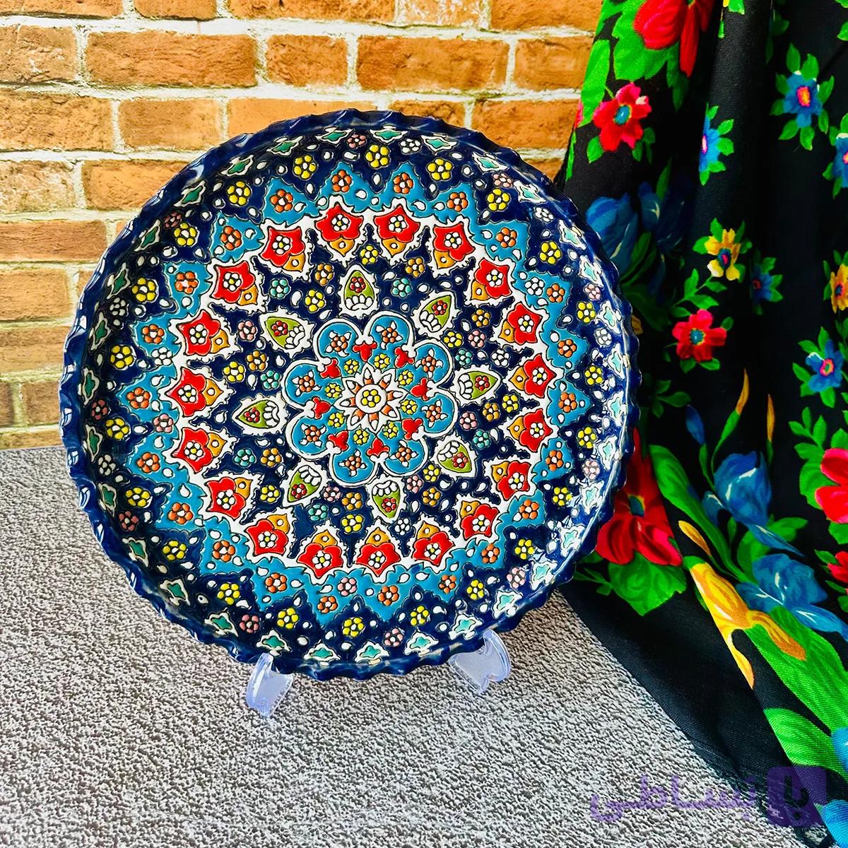 سینی گرد میناکاری ۳۰ سانتی روی سفال — تصویر 1