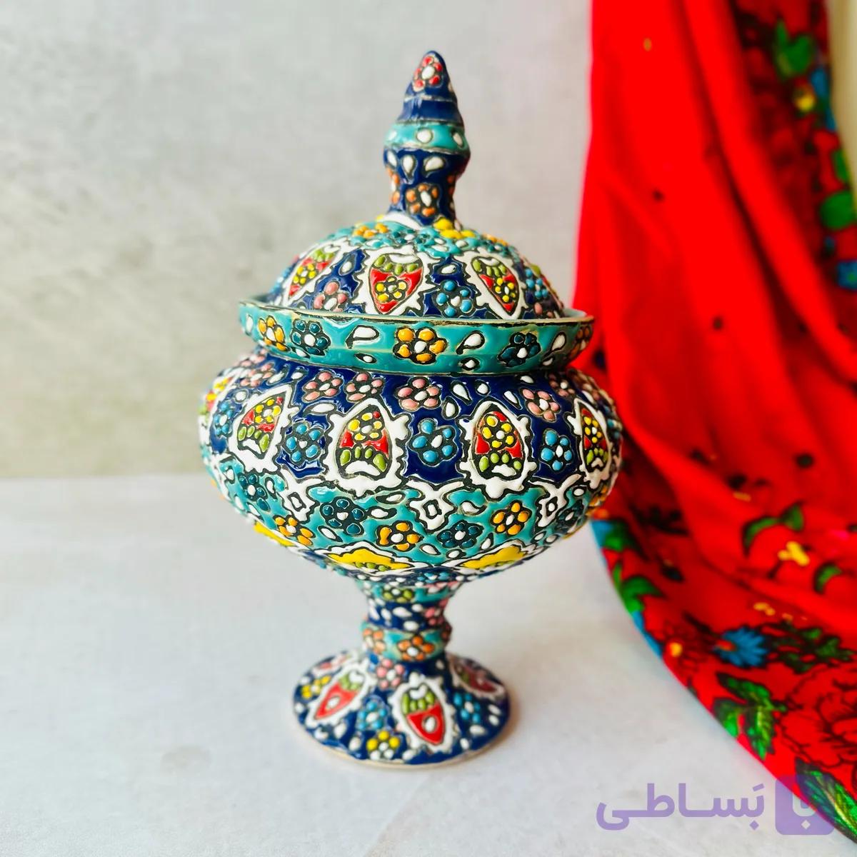 شکلات‌خوری میناکاری تک‌پایه کوچک ۲۵ سانتی — تصویر 1