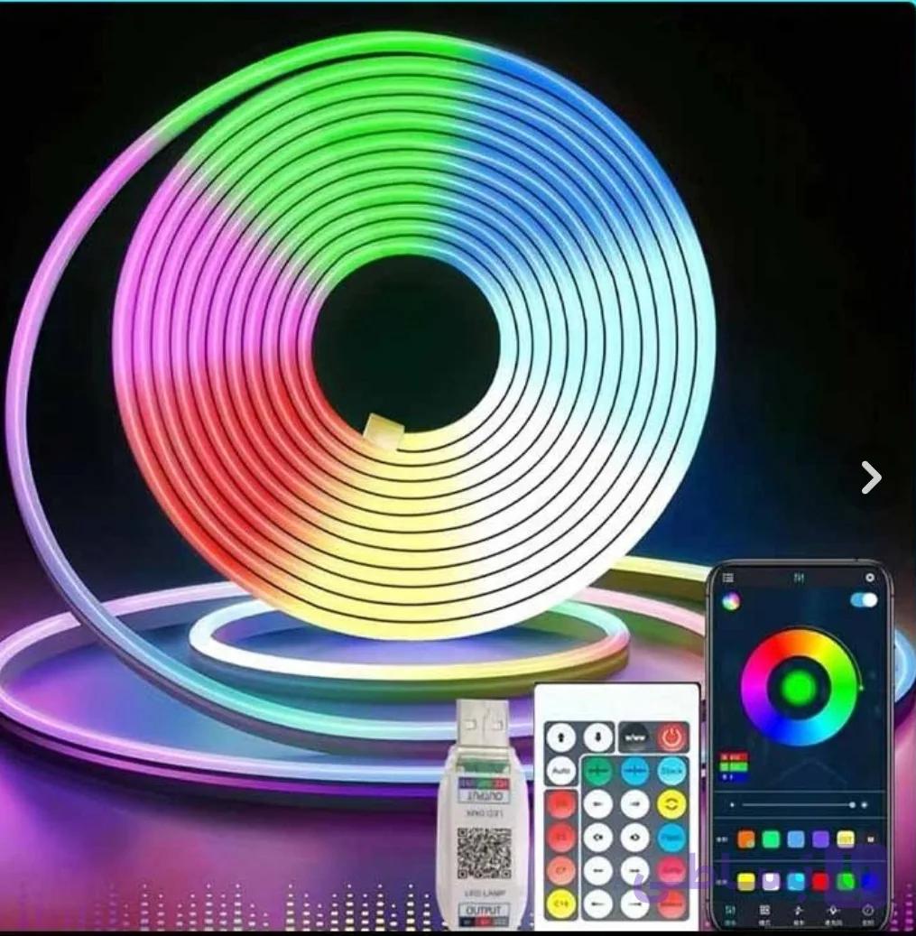 ریسه نئون فلکسی rgb برنامه پذیر، حساس به صدا و رونده 5 متری