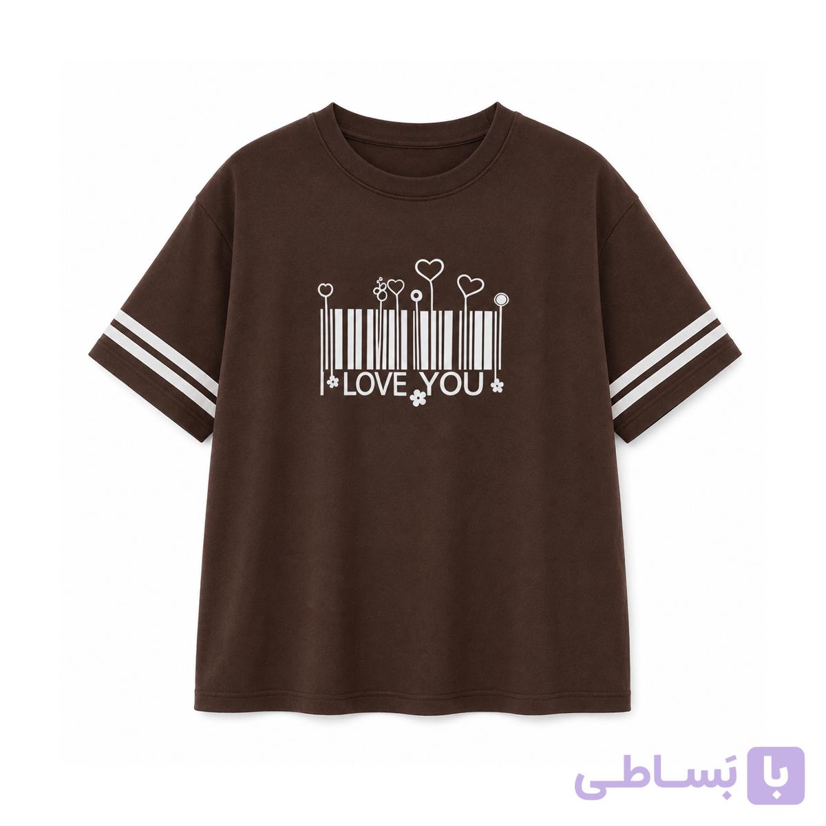 تی شرت لانگ چاپی قهوه‌ای