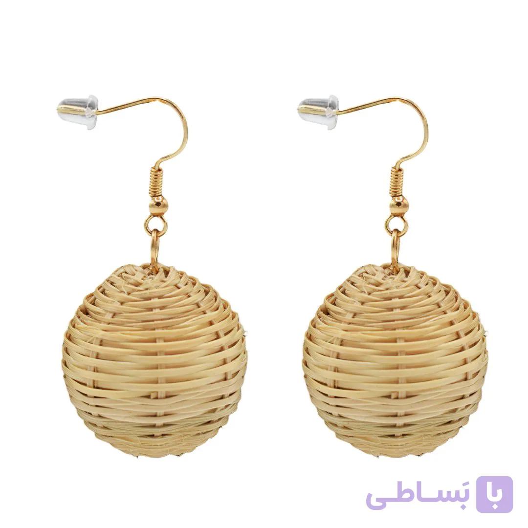 گوشواره زنانه مدل حصیری کروی رنگ کرم
