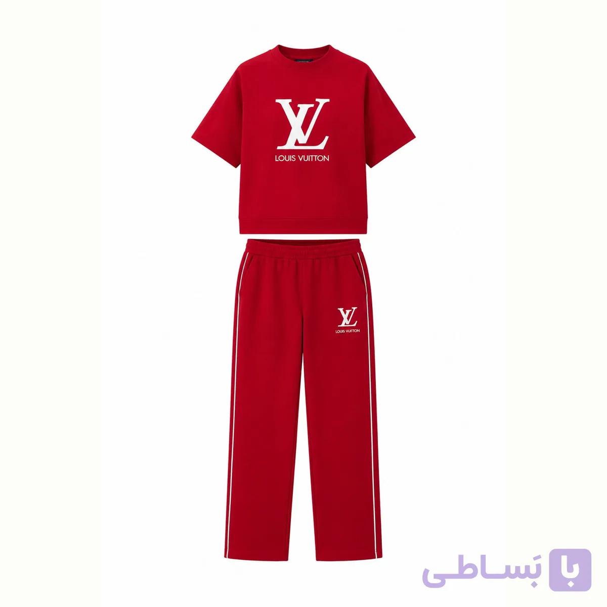ست تی شرت شلوار پشت دورس قرمز LV
