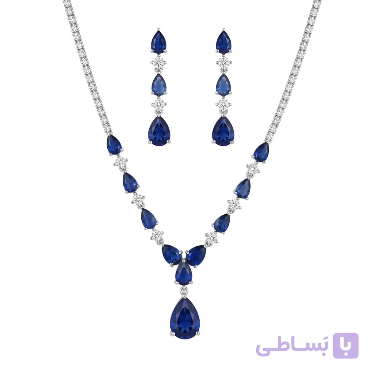 نیم ست زیورآلات زنانه استیل مدل اشک طرح یاقوت کبود کد 504 — تصویر 1