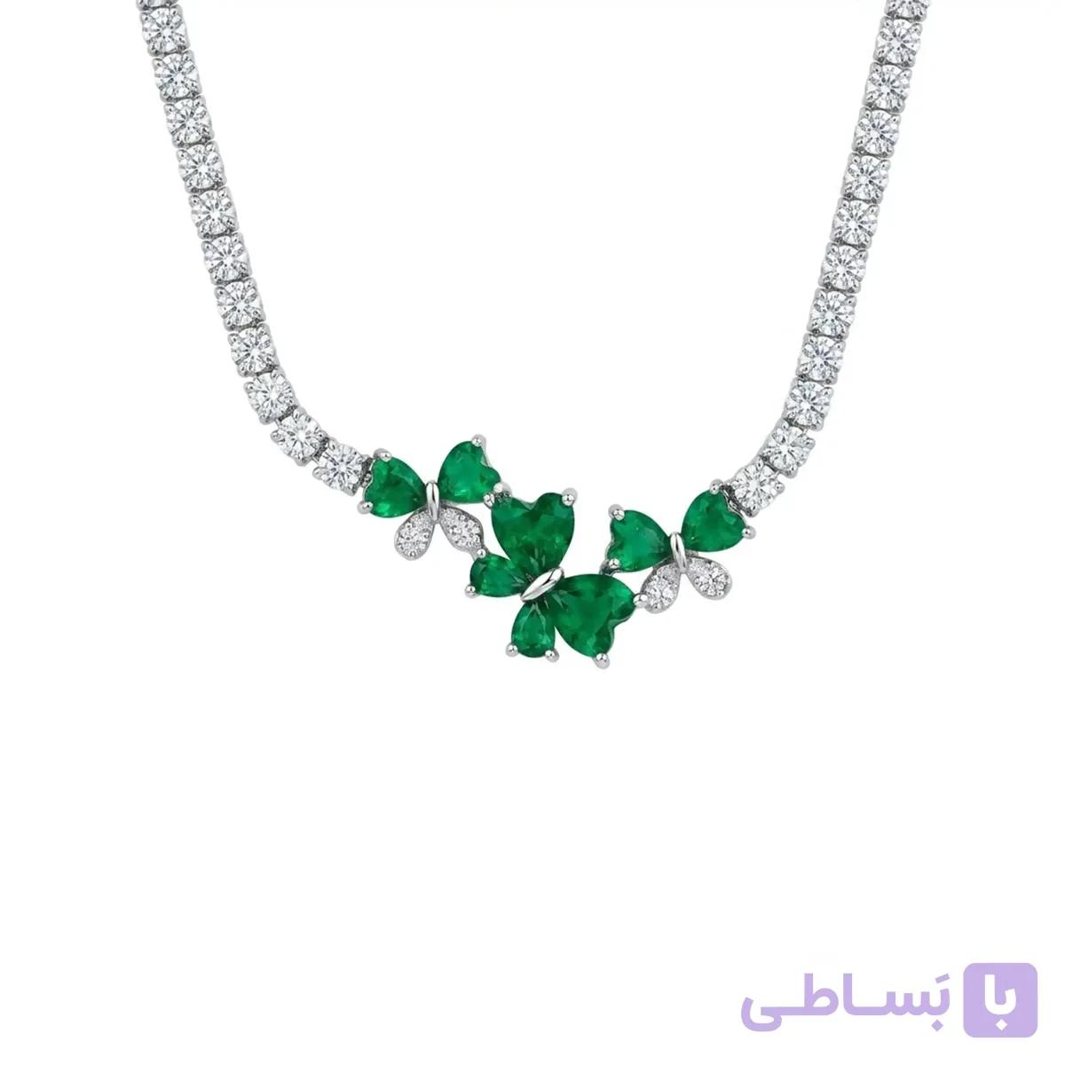 گردنبند زنانه پلاک متصل استیل مدل پروانه مینیمال مینی طرح تنیسی فول نگین کد 530 — تصویر 1
