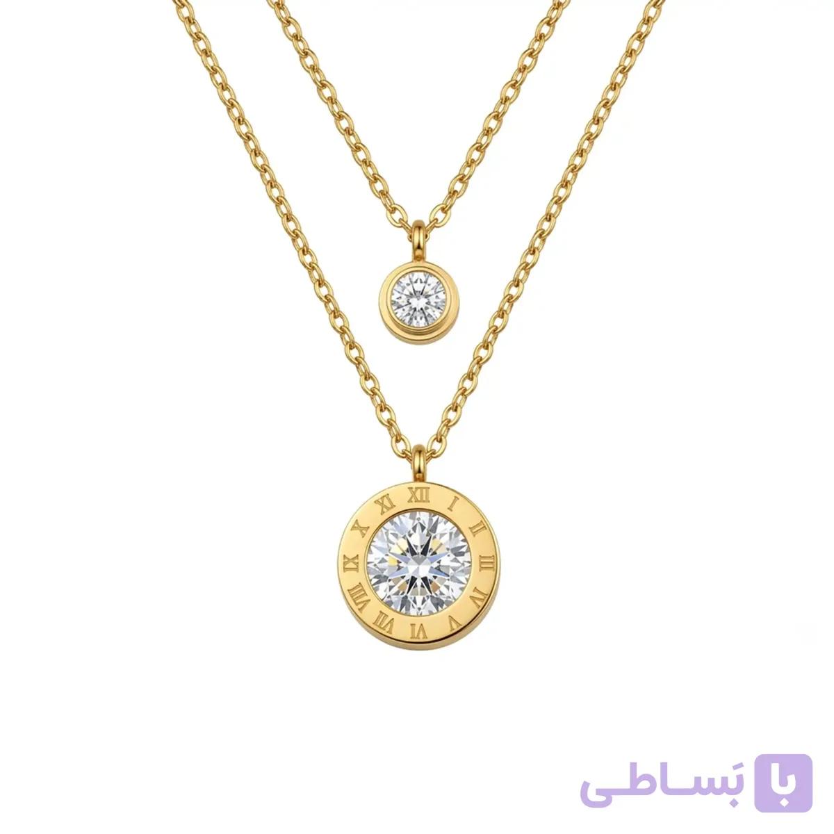 گردنبند زنانه ژوپینگ مدل دولاین طرح دایره نگین دار عدد رومی کد 507 — تصویر 1