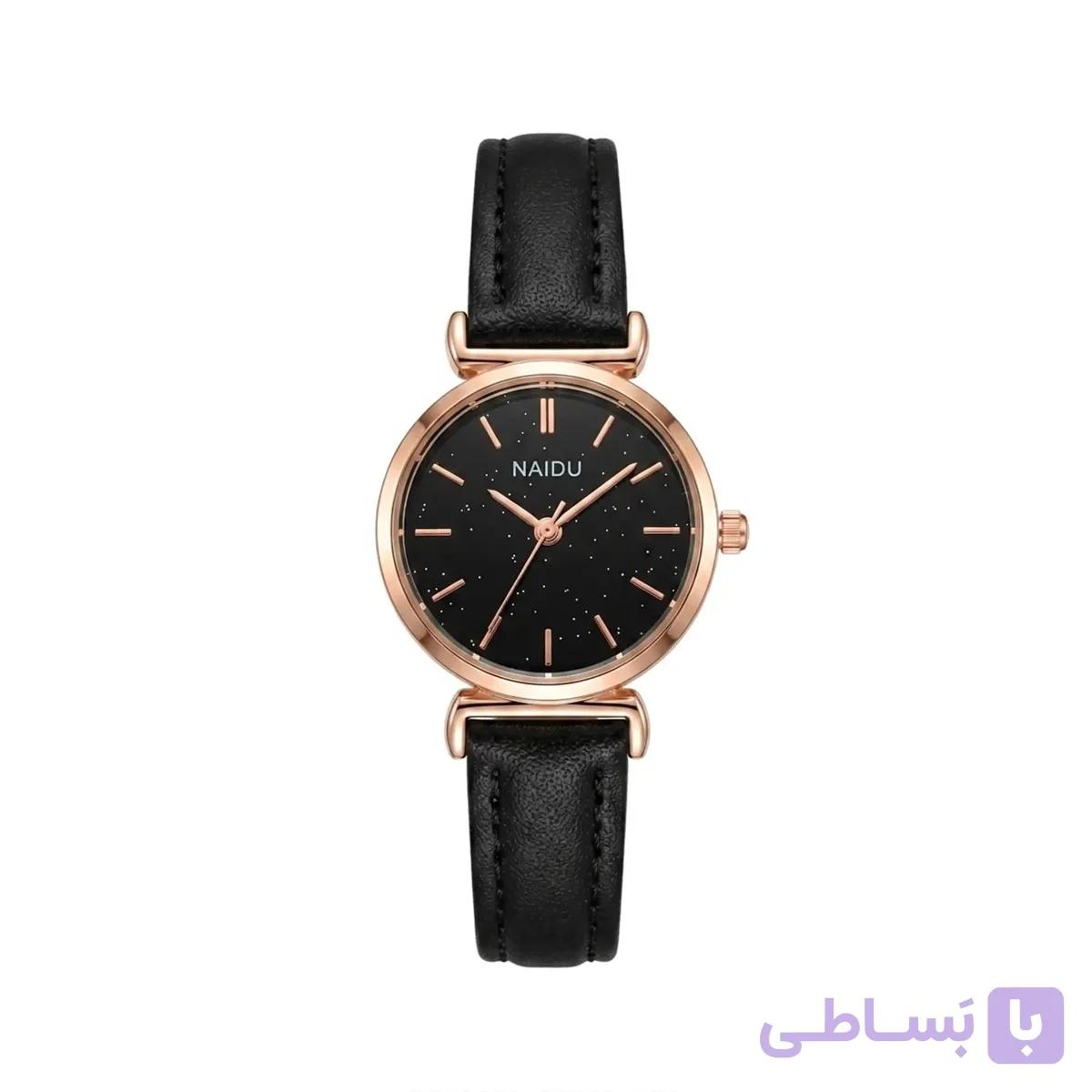 ساعت مچی عقربه ای زنانه نایدو مدل مینیمال اکلیلی چرم مشکی کد 904 — تصویر 1