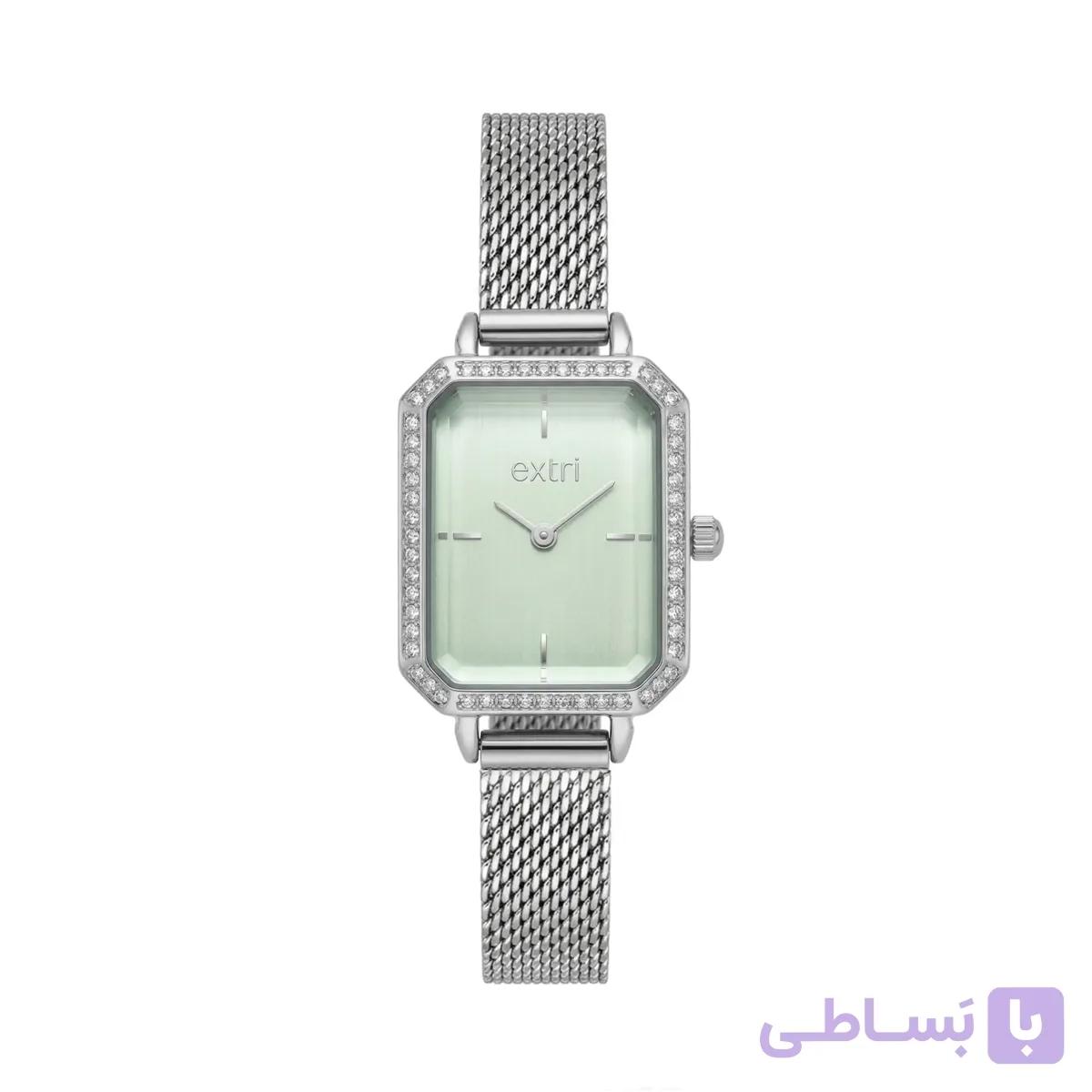 ساعت مچی عقربه ای زنانه اکستری مدل مستطیل دور نگین کلاسیک حصیری کد 909 — تصویر 1