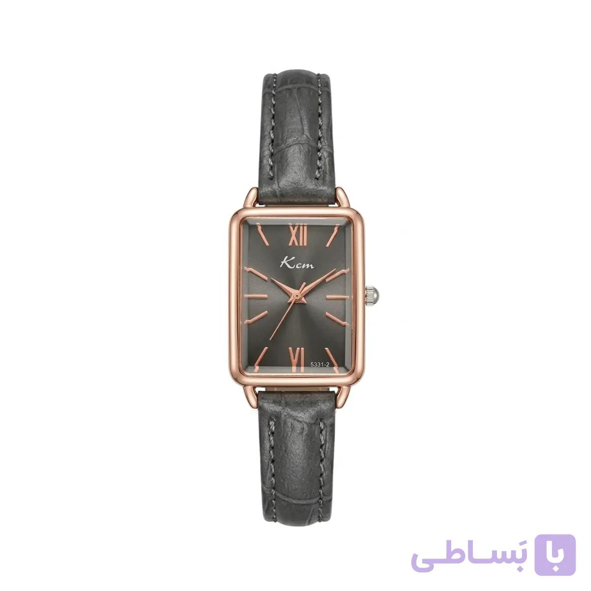 ساعت مچی عقربه ای زنانه کی سی ام KCM مدل مینیمال مستطیل چرمی طوسی کد 910 — تصویر 1