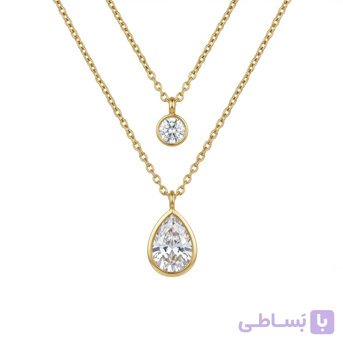 گردنبند زنانه ژوپینگ مدل دولاین طرح اشک نگین دار مینیمال کد 508 — تصویر 1
