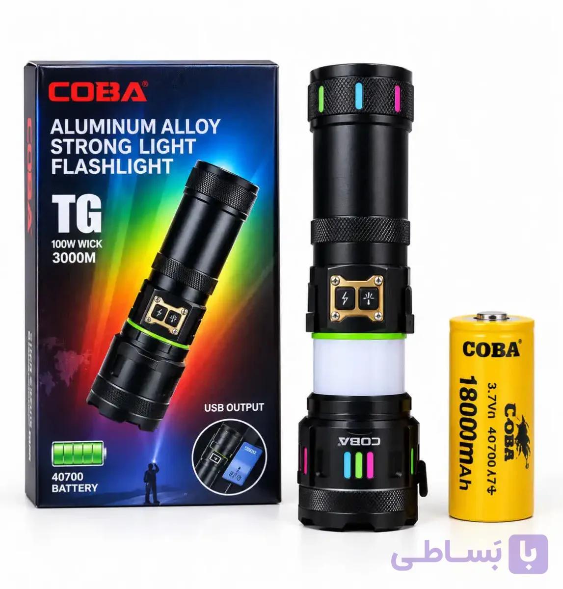 چراغ قوه حرفه ای زومدار COBA مدل CB-G37 باتری 18000 میلی آمپری — تصویر 1
