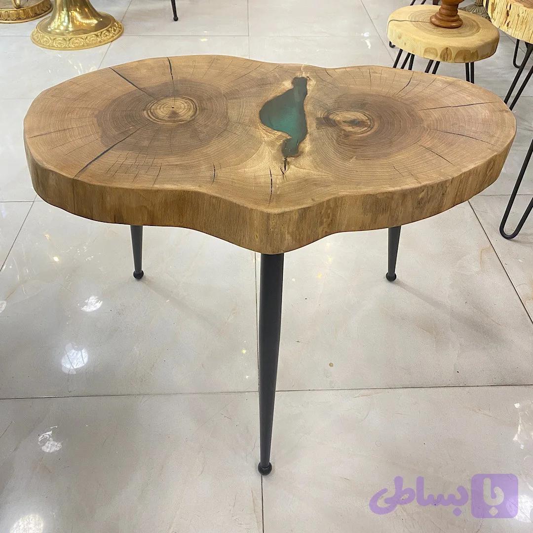 میز عسلی چوب گردو و رزین سبز