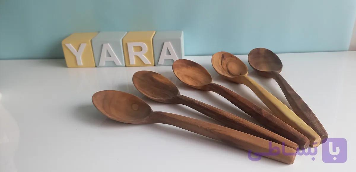 قاشق دسته منحنی بزرگ چوبی