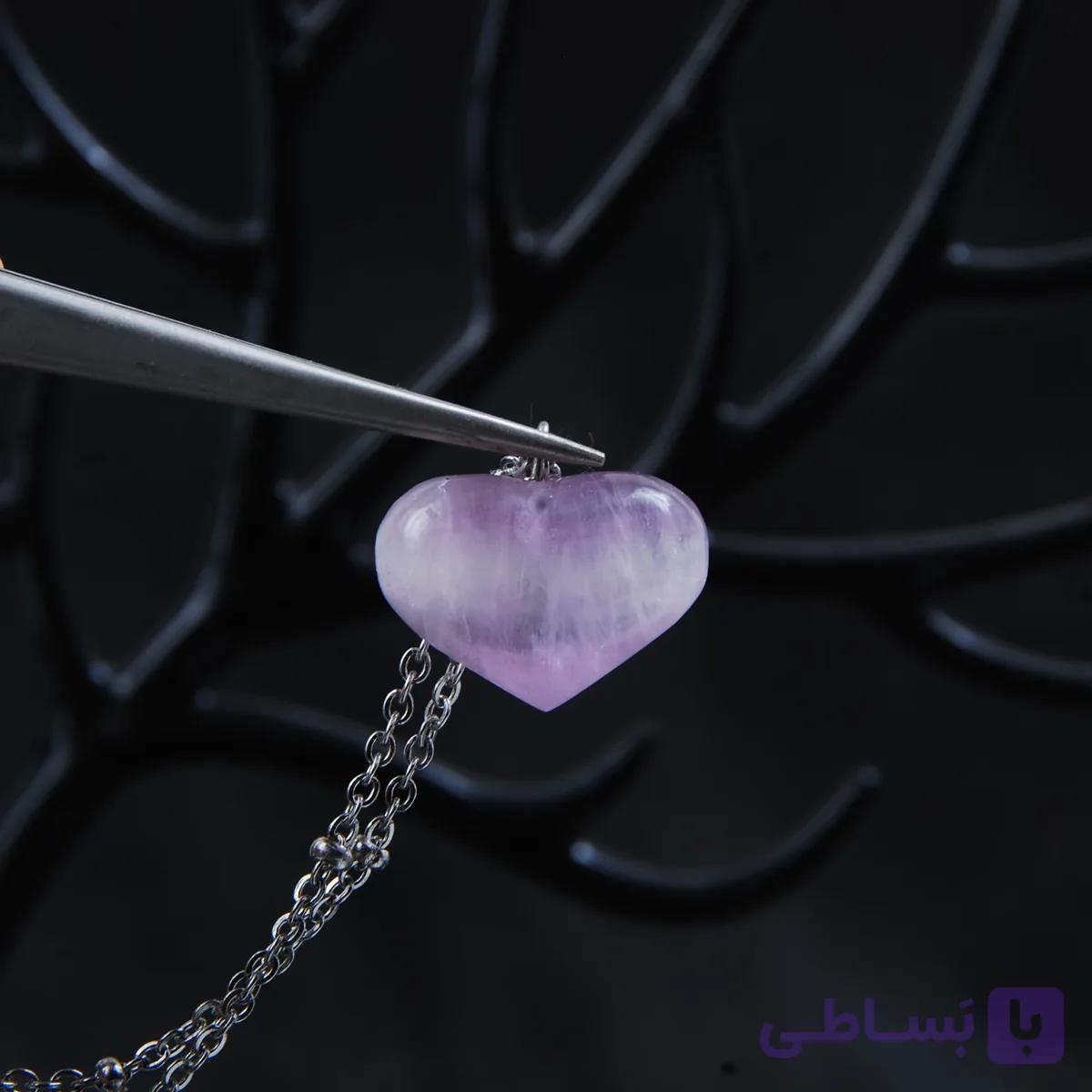 گردنبند قلب فلوریت طبیعی یاسی 10.45گرم — تصویر 1