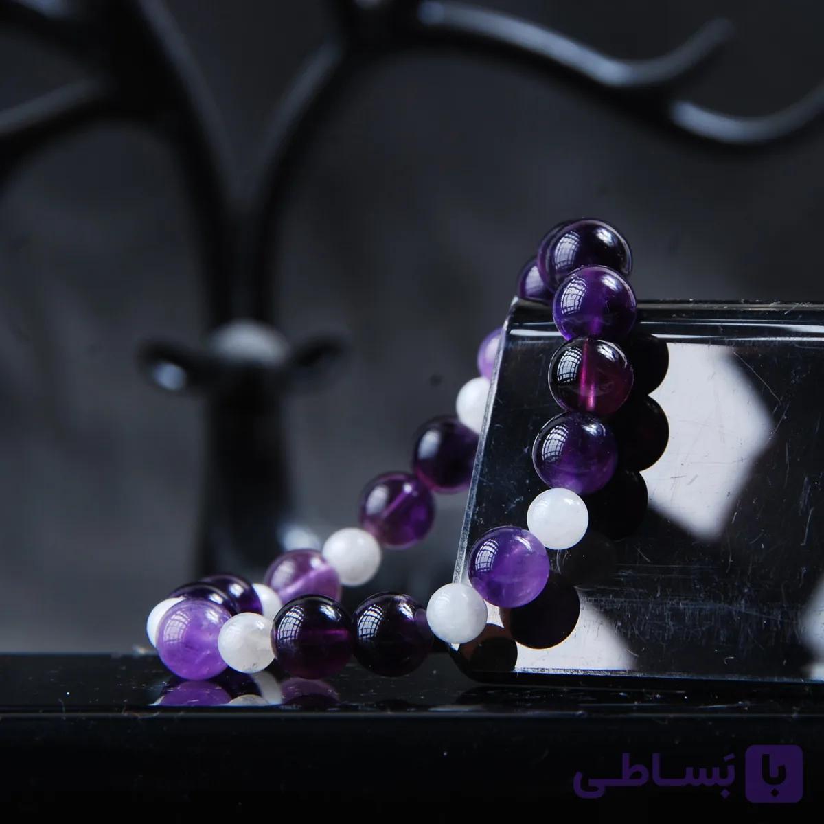 دستبند سنگ آمیتیست و مون‌استون 13.54گرم — تصویر 1