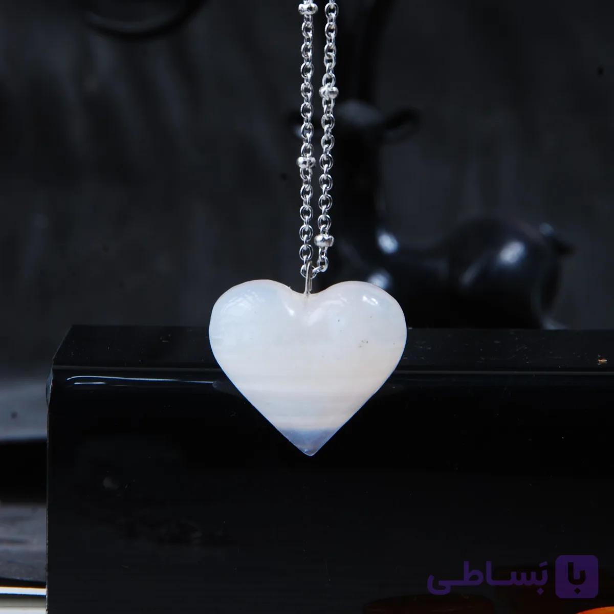 گردنبند عقیق سلیمانی سفید مدل قلب 15.23گرم (استیل رنگ ثابت ) — تصویر 1