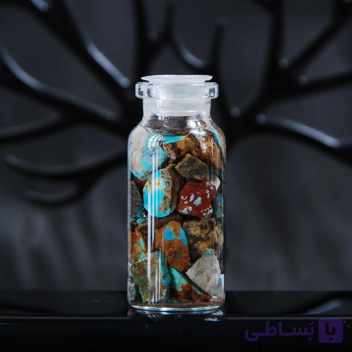 شیشه جار سنگ فیروزه نیشابور طبیعی 50گرم — تصویر 1