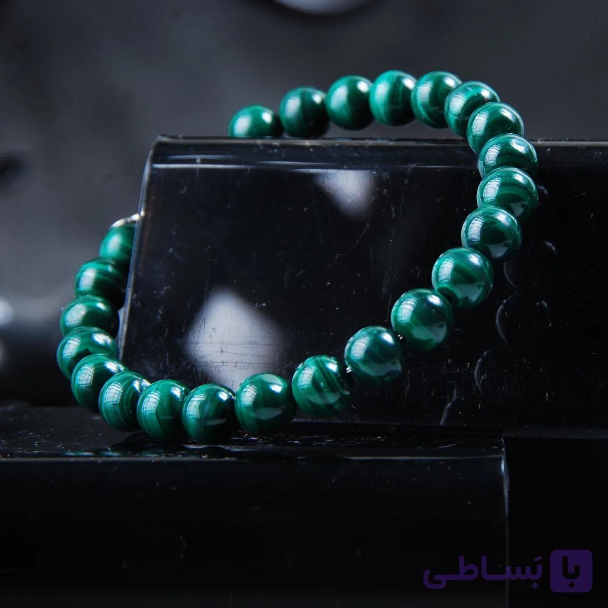 دستبند سنگ طبیعی مالاکیت (Malachite) اصل سایز 8 — تصویر 1