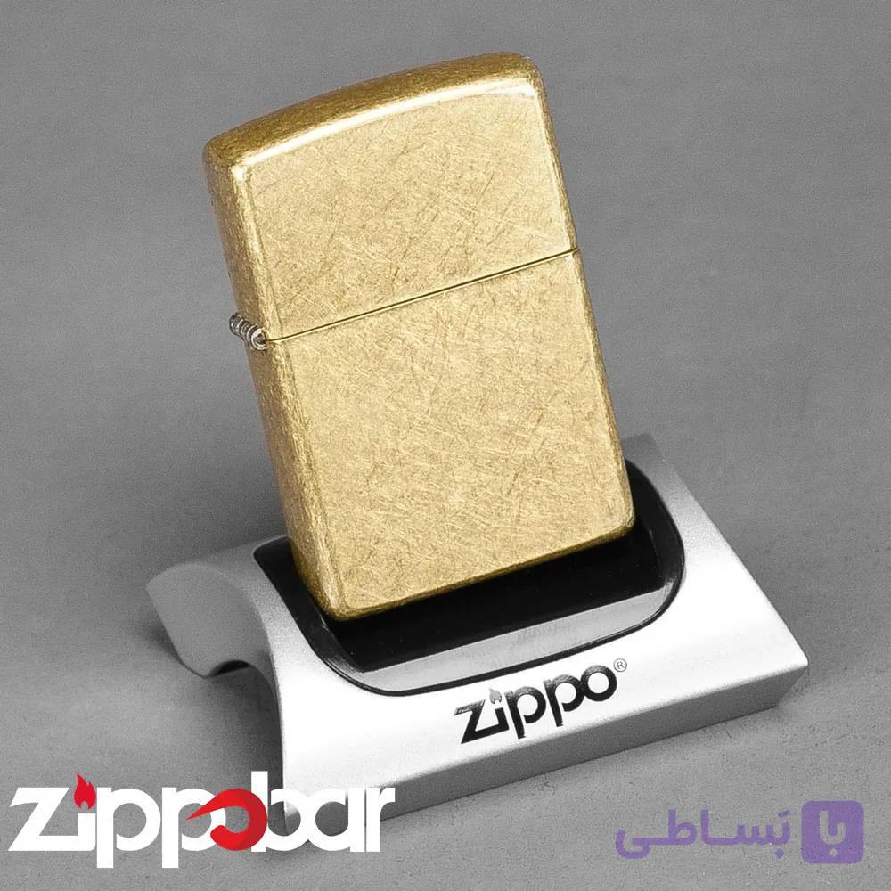 فندک زیپو اصل کد 48267 بدنه طلایی خش‌دار | Zippo Street Brass Original — تصویر 1