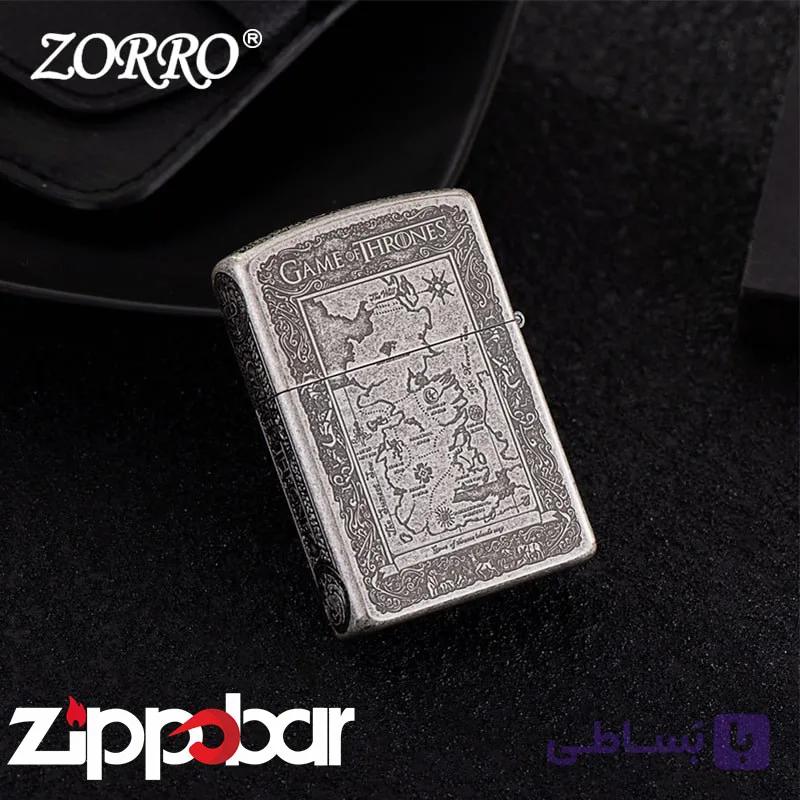 فندک بنزینی زورو نقره ای آنتیک – zorro Antique Silver — تصویر 1