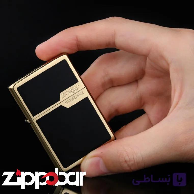 فندک بنزینی زورو کلاسیک مشکی-طلایی (Zorro Bottoms Up Black-Gold) — تصویر 1