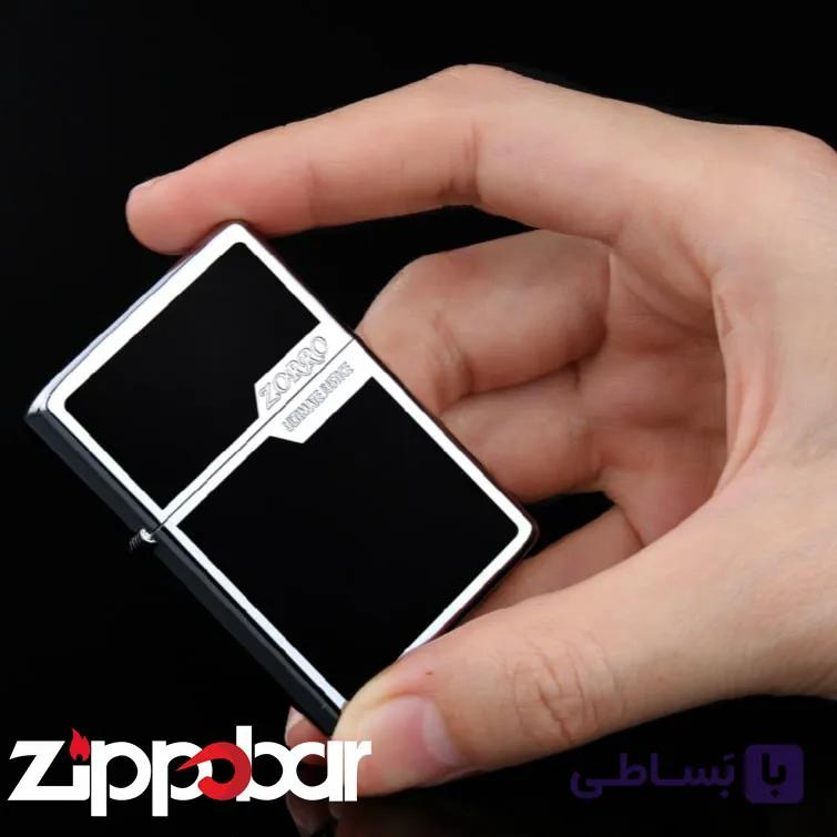 فندک بنزینی زورو کلاسیک مشکی-نقره ای (Zorro Bottoms Up Black-Silver) — تصویر 1