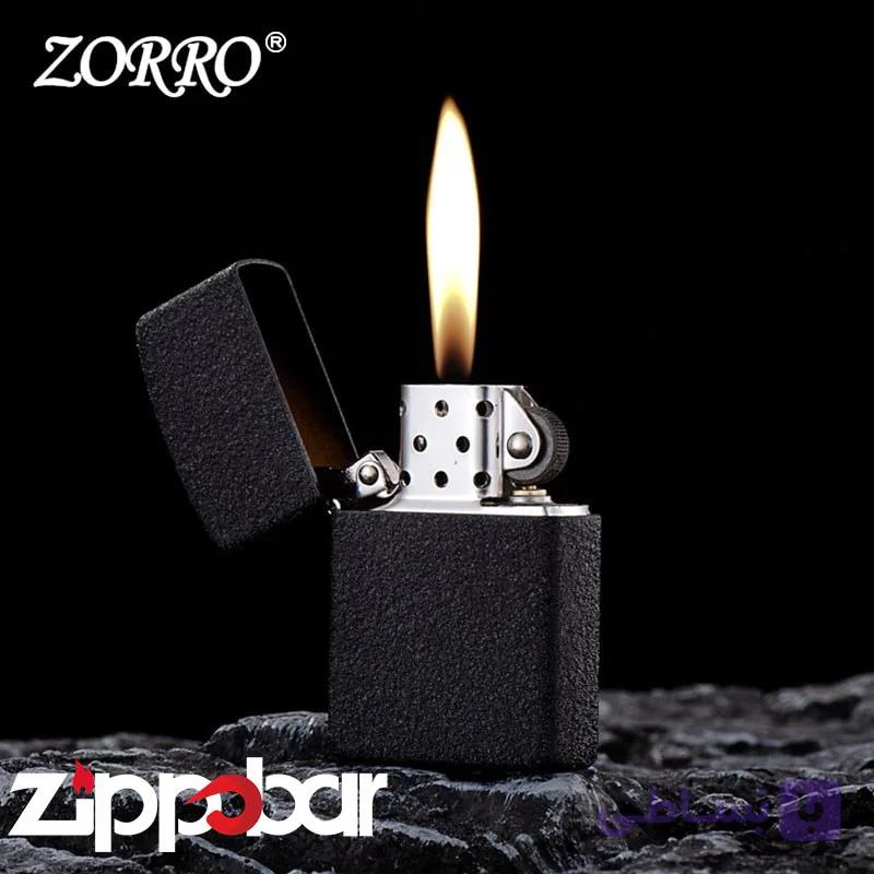 فندک بنزینی زورو آسفالتی مشکی Zorro Black Crackle — تصویر 1