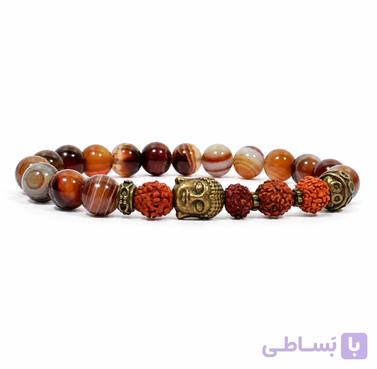 دستبند سنگ عقیق سلیمانی و رودراکشای اصل مدل ژئومتریک — تصویر 1