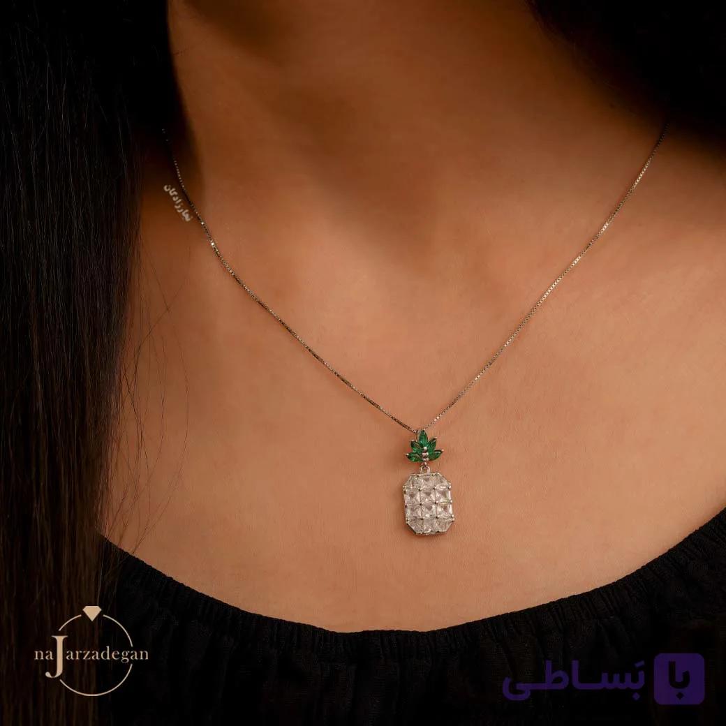 گردنبند نقره دخترانه آناناس سنگی مدل نگین استوایی عیار 925 کد 1891 — تصویر 1