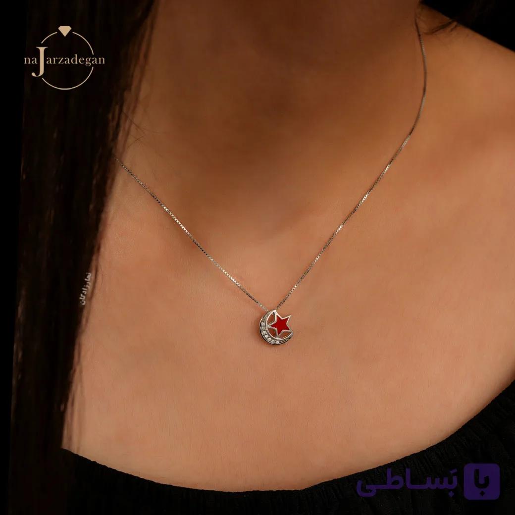 گردنبند نقره دخترانه ماه و ستاره مدل مهتاب آرزو عیار 925 کد 1890 — تصویر 1