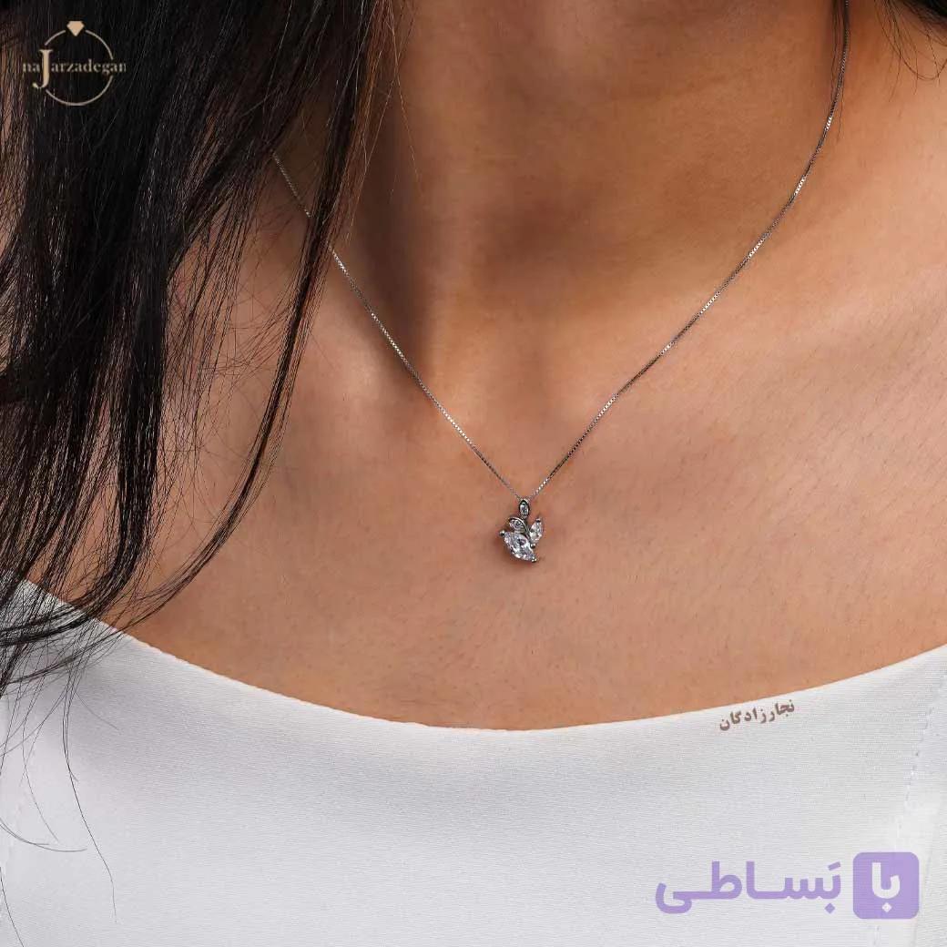 گردنبند نقره زنانه برگ آریانا عیار 925 کد 1835 — تصویر 1