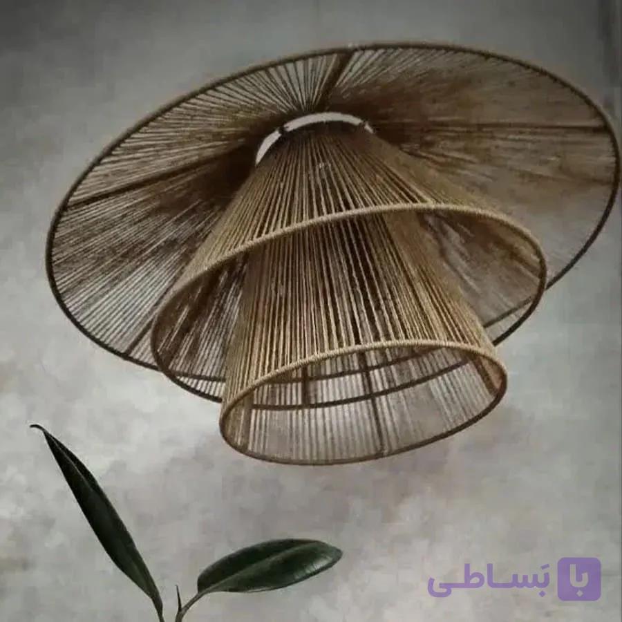 لوستر حصیری رافیا مدل مخروطی سه طبقه — تصویر 1