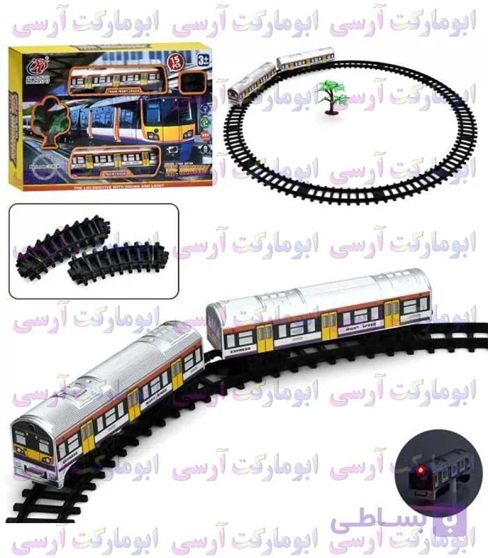 قطار مترو ریل دار 2 واگن موزیکال چراغ دار باتری خور 15 قطعه — تصویر 1