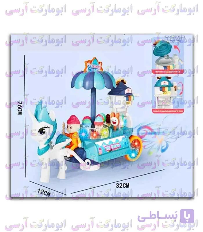 ربات اسب پونی تک شاخ بستنی فروش حرکتی چراغ دار موزیکال باتری خور — تصویر 1