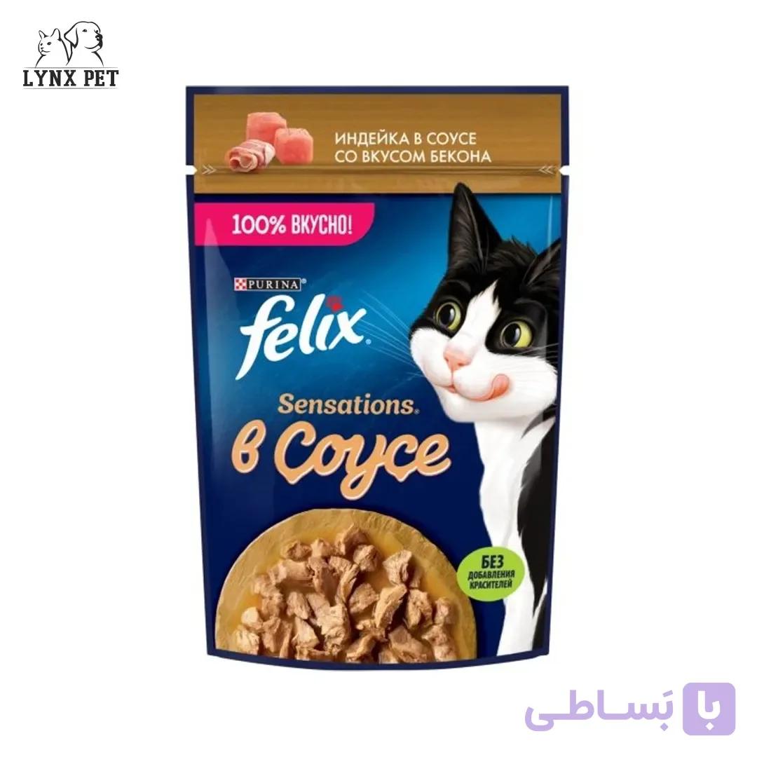 پوچ گربه بوقلمون و بیکن در سس فلیکس
