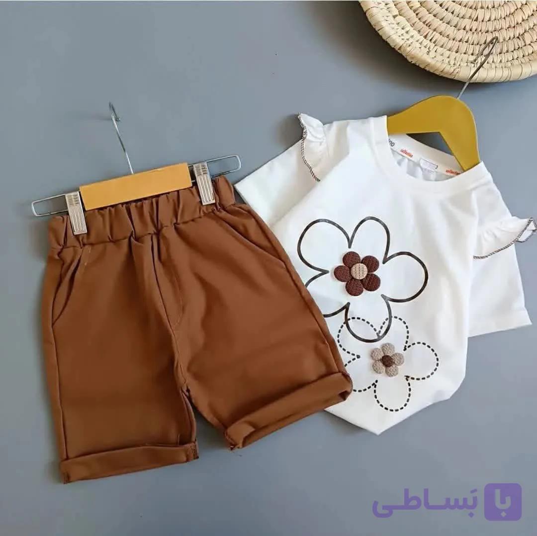 تیشرت طرح دو گل با شلوارک کتان