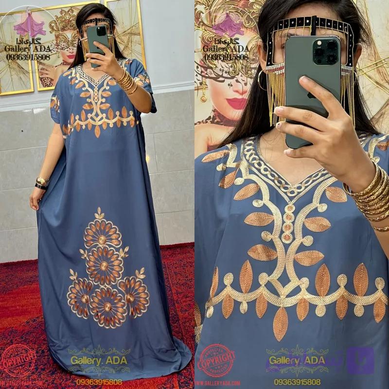 پیراهن ماکسی عربی آستین کوتاه گلدوزی 049 — تصویر 1