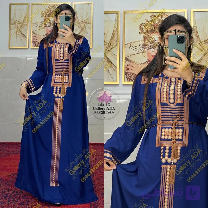 پیراهن آستین بلند گلدوزی کمربنددار 030 — تصویر 1