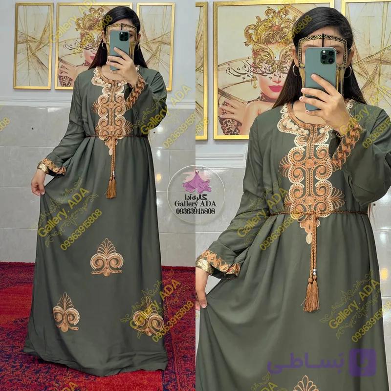 پیراهن آستین بلند گلدوزی کمربنددار 029 — تصویر 1