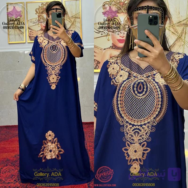 پیراهن ماکسی عربی آستین کوتاه گلدوزی 047 — تصویر 1