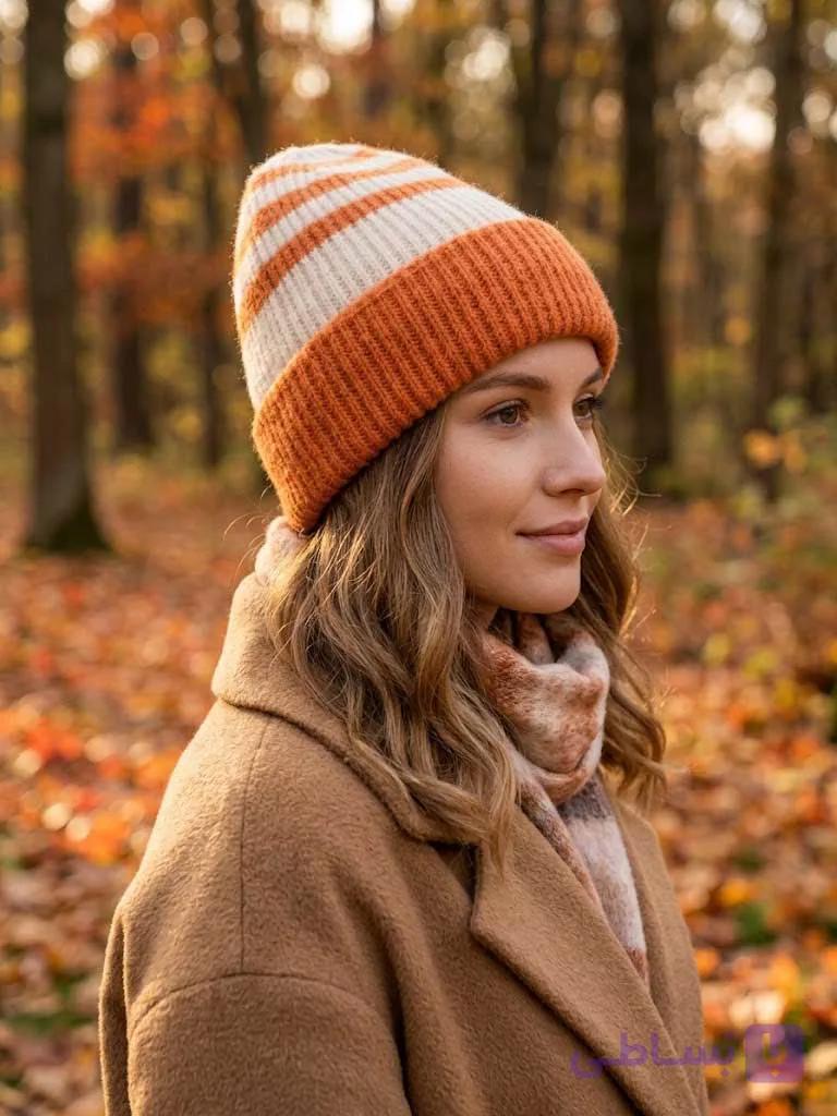 کلاه بافتنی راه راه پشمی خارجی — تصویر 1