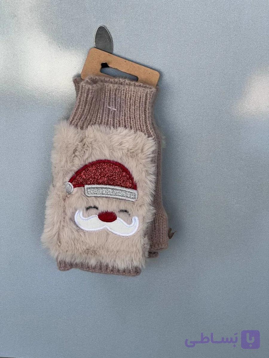 دستکش نیم انگشتی بافتنی و خزدار بابانوئل — تصویر 1