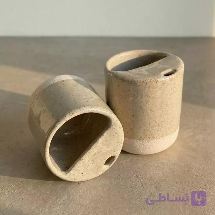تراول ماگ سرامیکی راه راه خاکی