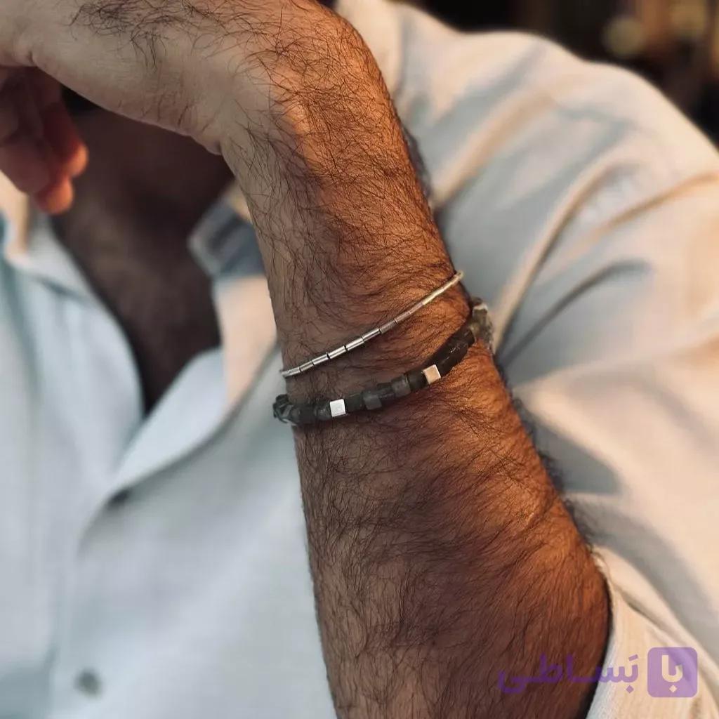 دستبند سنگ یشم نقره — تصویر 1