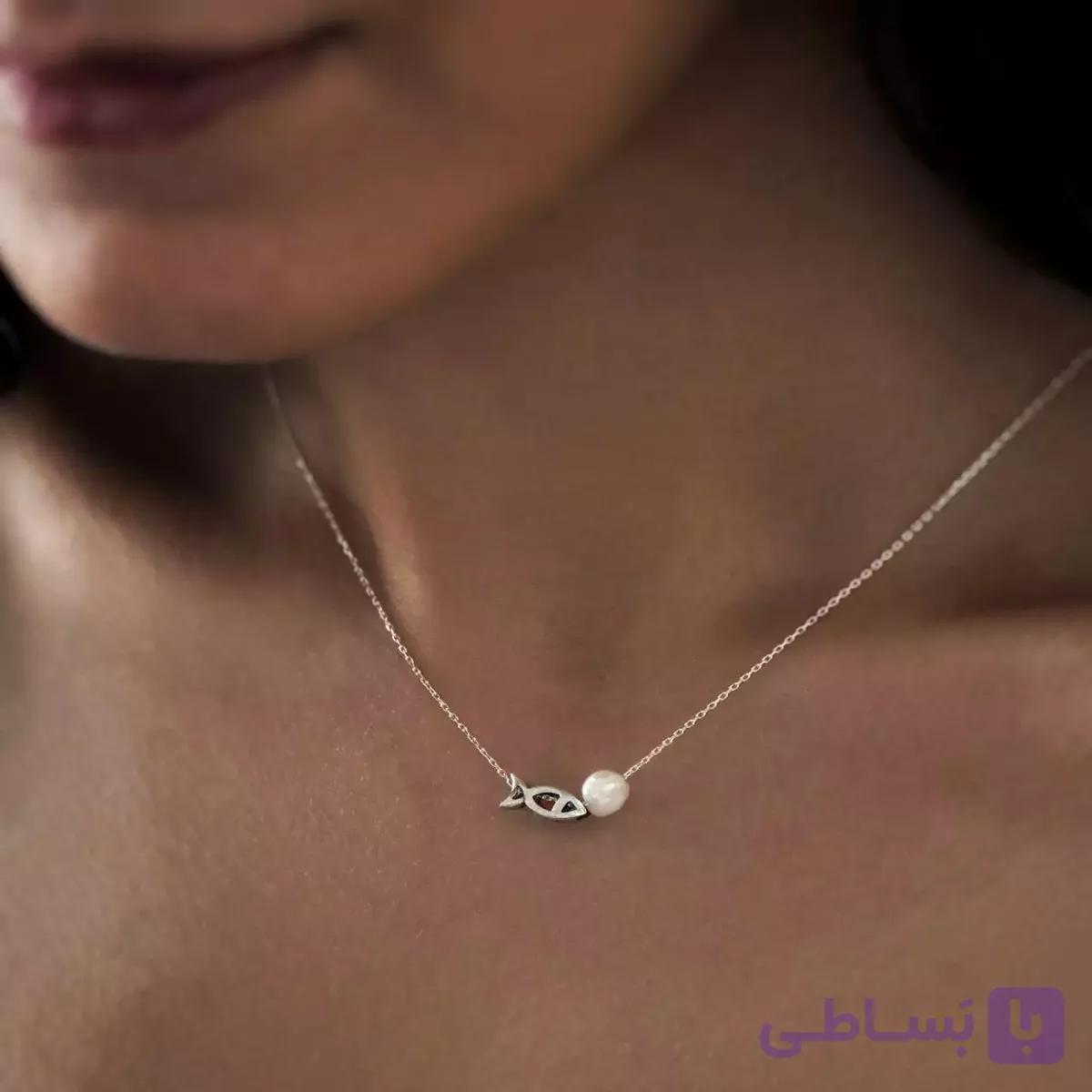 گردنبند نقره ماهی و مروارید — تصویر 1
