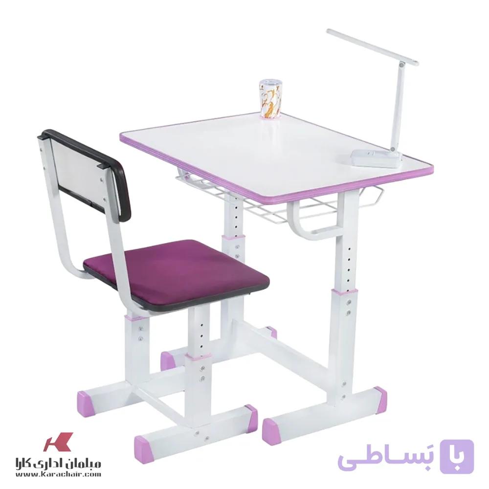 میز تحریر دخترانه نوجوان سفید بنفش با صندلی پارچه ای