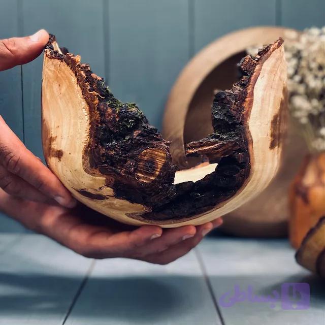 کاسه چوبی لبه پوستی کد 0192 — تصویر 1