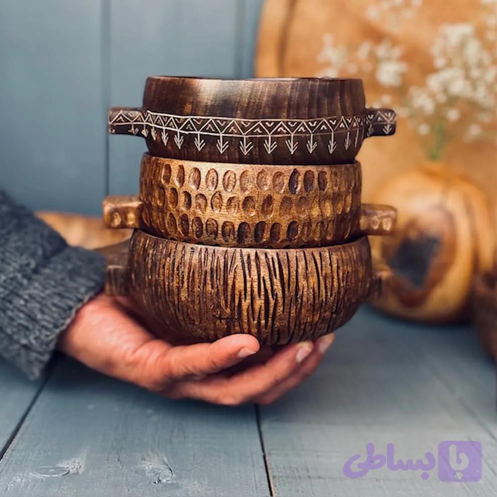کاسه چوبی دسته دار گردو کد 0300 — تصویر 1