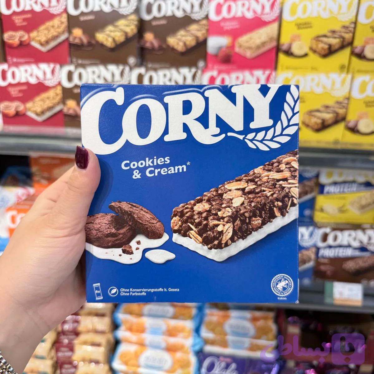 غلات بار (کورنی) کوکی کاکائویی کرم شیر 6 عدد 23 گرم CORNY Cookies & Cream