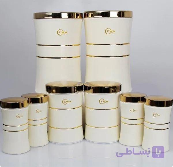 سرویس 8 پارچه کمر باریک هرمس کرم درب طلا C0004