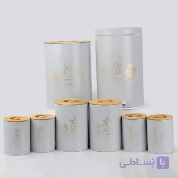 سرویس 16 پارچه فانتزی هرمس طوسی درب چوب C0004